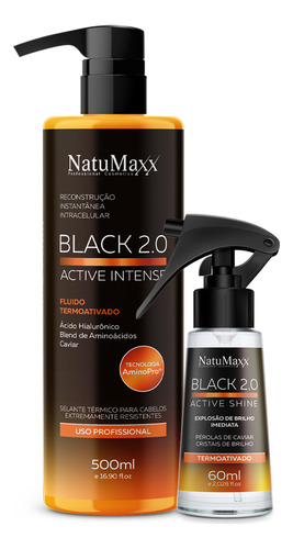 Kit 1 Escova Progressiva + 1 Active Shine Black 2.0 Natumaxx