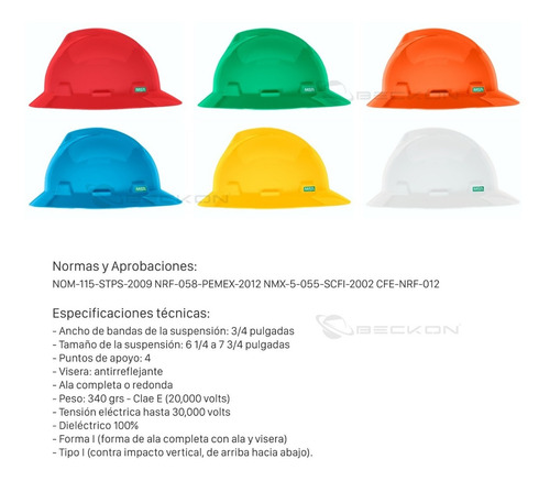 Imagen 2 de 9 de Casco De Seguridad Ala Ancha Redonda Vgard *msa* Con Matraca