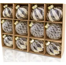 Comprar 12 Adornos Esferas Bola Arbol Navidad Transparente Dorada