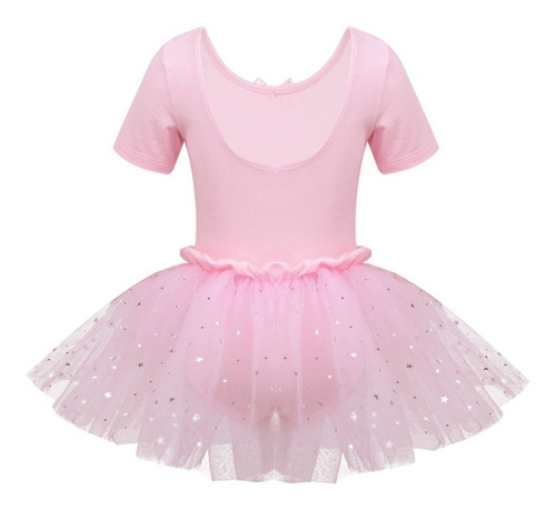 Imagem 2 de 6 de Vestido Bailarina Infantil Balé Manga Curta Saia Tutu Brilho