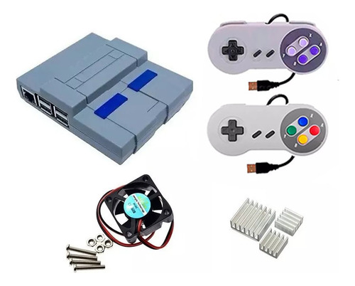 Case Snes Raspberry Pi3 B B+ + 2 Controles, Cooler, DissiPad