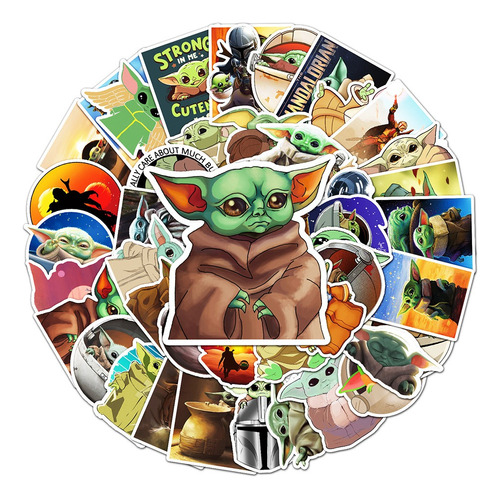 Baby Yoda Starwars 50 Calcomanias Stickers Pvc Resiste Agua 