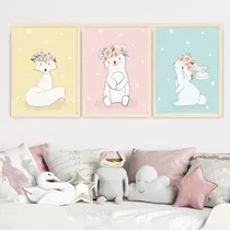Comprar Set X3 Cuadros Infantiles Animalitos Nena Completos 30x40 