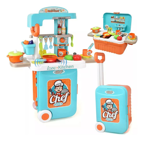 3 Pzs Cocinita Infantil Chef Cook 3 En 1 Maleta Portatil