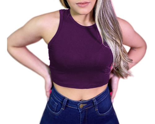 Imagem 5 de 10 de Kit Com 4 Blusas Cropped Regata Básicas