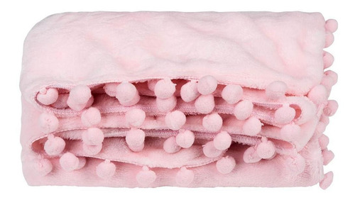 Manta Microfibra Soft Pompons Rosa