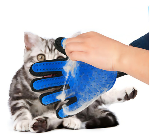 Guante True Touch Quita Pelo Mascota Gato Perro Masajeador Color Azul