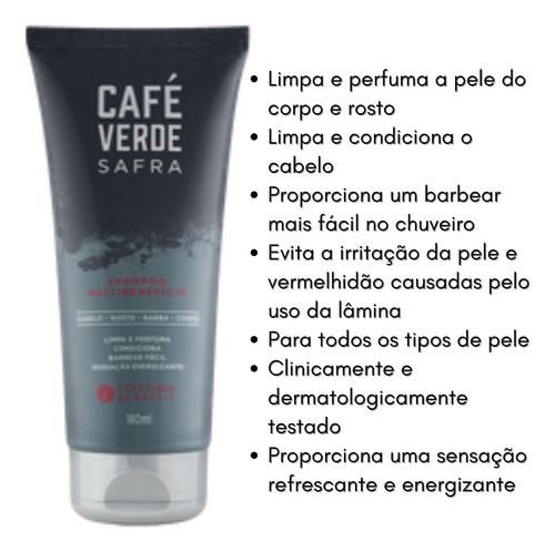 Shampoo Café Verde Multibenefícios Rosto Barba Corpo Cabelos