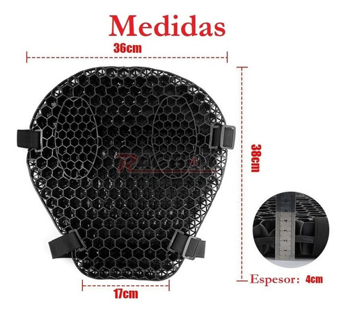 Cojin Gel Asiento Moto Panel Abeja Universal Respirable Pem