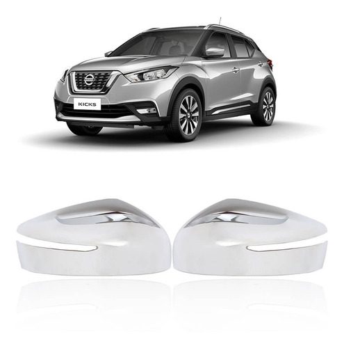 Par Moldura Aplique Retrovisor Nissan Kicks Cromado Com Furo