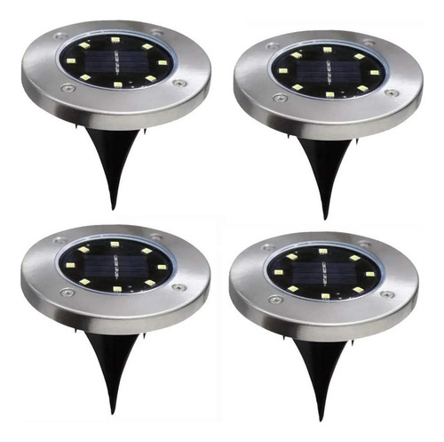 Luz Solar 8 Led Con Estaca Exterior Tierra Jardin X4 Estructura Blanco frío