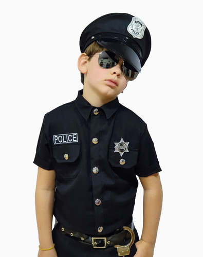 Fantasia Masculina Infantil Policial Completa +cinto+óculos
