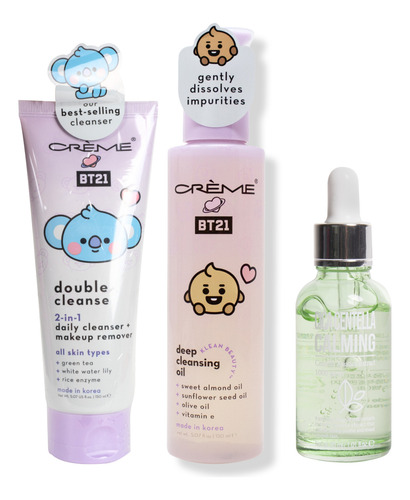 Set Cuidado Para Rostro Bt21 Limpieza + Sérum Cica Coreano