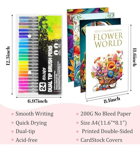 Set 4 Libros Para Colorear Y Rotuladores,mándala De Animales