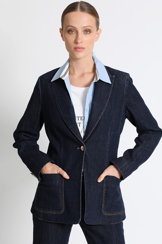 Blazer Denim Estampado Azul Liola