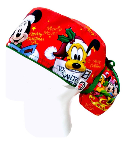 Gorro Quirúrgico Mujer + Lanyard Mickey Amigos Navidad