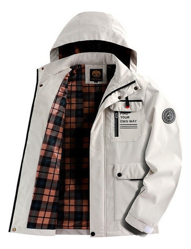 Chaqueta Con Capucha Informal Impermeable Cortaviento Hombre