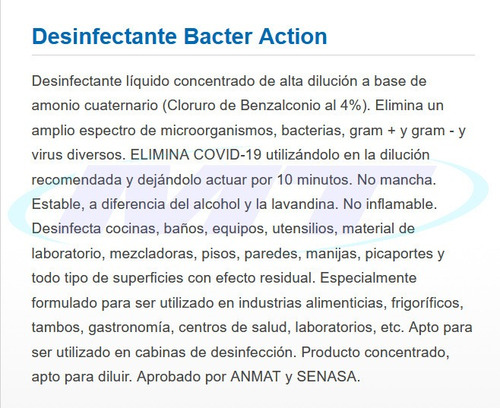 Amonio Cuaternario Desinfectante Bacter-action X 5l