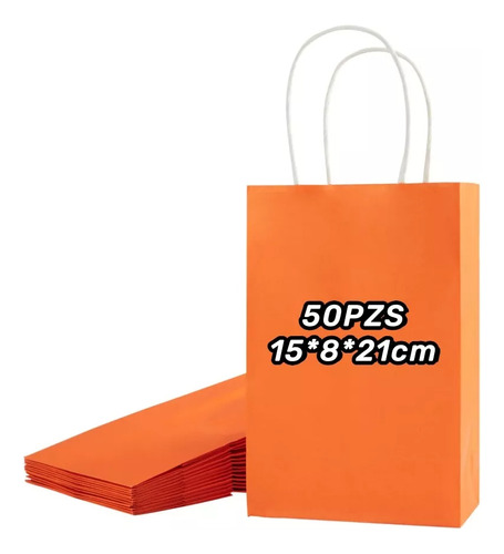 50 Bolsas De Papel Bolsa Kraft Ecologica Embalaje 15*8*21cm Color Naranja