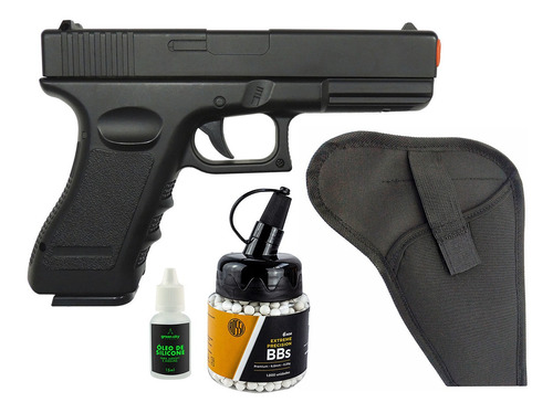 Pistola Airsoft Toda De Ferro Glock + Coldre + Esfera + Óleo