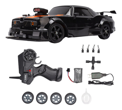 Rc Drift Car Negro 1/16 Con Luz Led Para Niños De 6 Años+