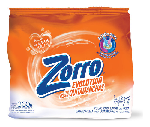 Detergente Jabón Ropa Polvo Zorro Evolution Be 360g