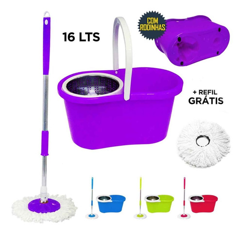 Balde Spin Mop Inox 360 Com Esfregão Microfibra E Refis