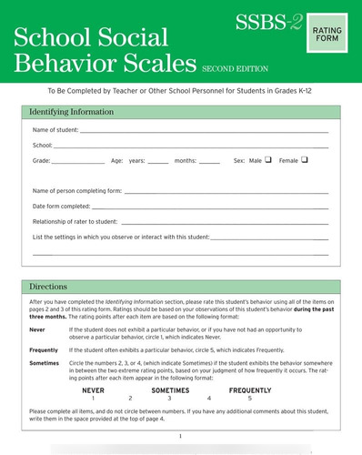 Libro:  School Social Behavior Scales Rating Form