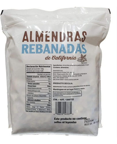 Almendras Rebanadas De California Kirkland Signature 908 Grs