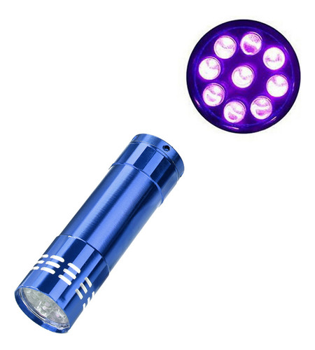 Mini Linterna De Aluminio, Ultravioleta, 9 Led, Luz Negra