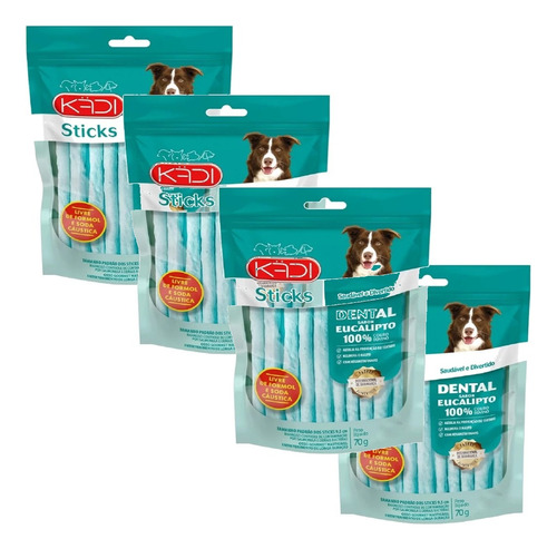 Pack 4 Petiscos Cães Kadi Dental Sticks Eucalipto 70 Gramas