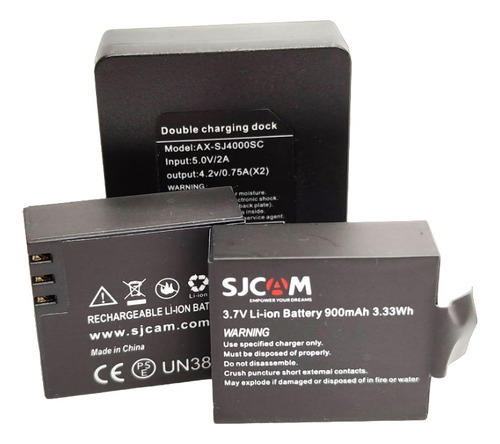 Carregador + 2 Bateria Pra Sjcam Sj4000 Sj5000 Sj9000 Sj8000