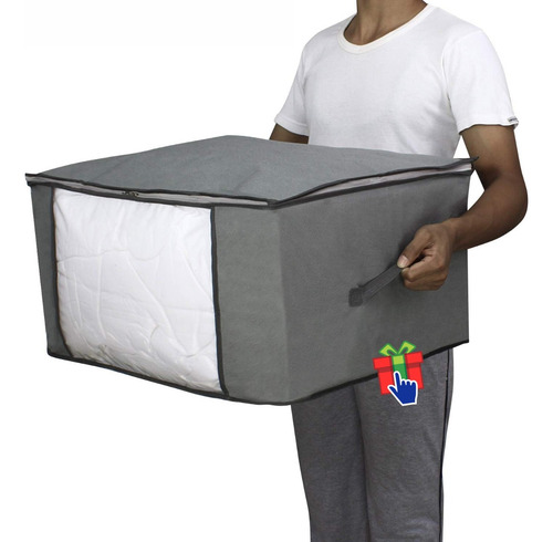 Imagen 4 de 10 de Set X2 Organizadores Ropa Cama Tela Cierre 60x45x30cm