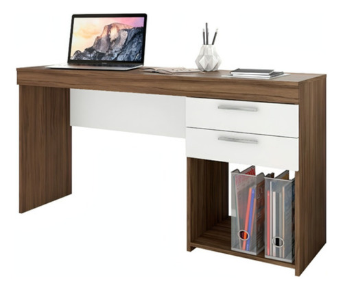 Escrivaninha Mobihome Mesa Office mdp de 121cm x 76cm x 43cm canela/branco