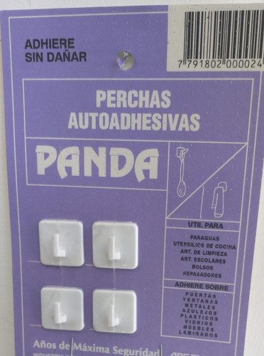 Imagen 2 de 3 de Percha Autoadhesiva Panda X 16 Unidades