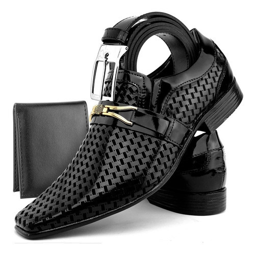 Kit Sapato Masculino Social Luxo Stilo Italiano Couro 3em1 