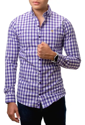 Camisa Hombre Casual Slim Fit Cuadros Morados Alexis Roman