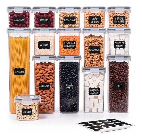 Kit 15 Potes Herméticos Plástico ABS Com Tampa Hermética Cadencia