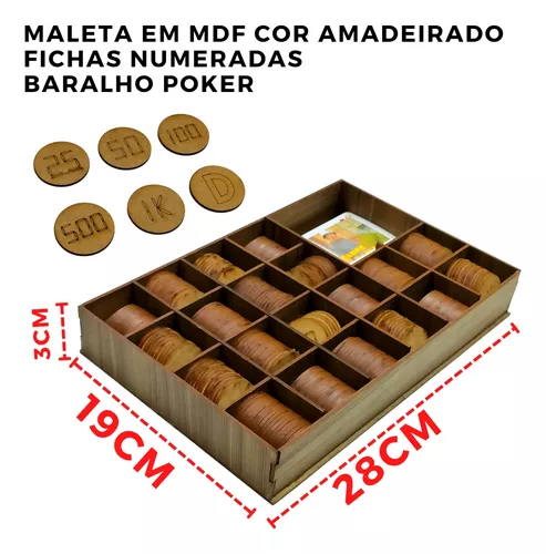 Maleta Poker Fichas Numeradas Baralho Kit Jogo Completo Mdf