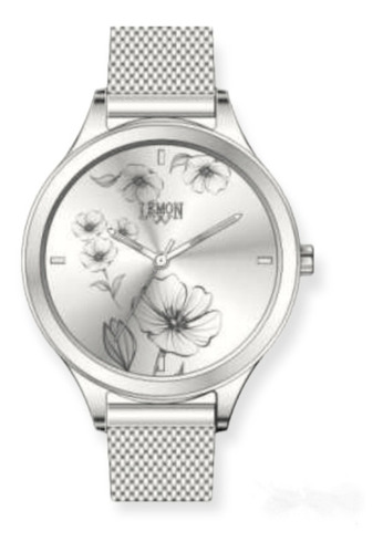 Reloj Mujer Lemon Malla De Metal Plateado Flor L1576-19