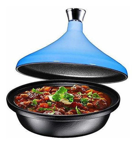 Olla De Tagine De Hierro Fundido, Azul Esmaltado, 4 Cuartos 