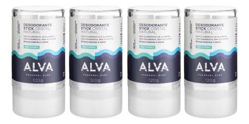 4 Un Alva Cristal Natural Desodorante Stick Com 120g Cada