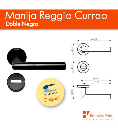 Imagen 2 de 10 de Manija Picaporte Currao Reggio Doble Negra T/tropea T/toshi