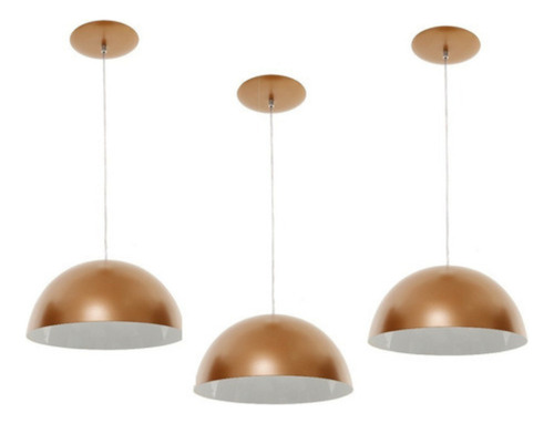 Pendente Meia Lua De Alumínio 40 Cm Cobre Com Branco