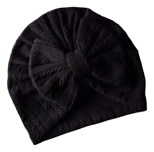Gorro De Bebe Turbante Algodon Negro 0 A 6 Meses Texturado