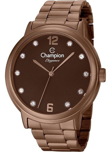 Relógio Champion Feminino Chocolate Com Pedras Cn28437r Kit