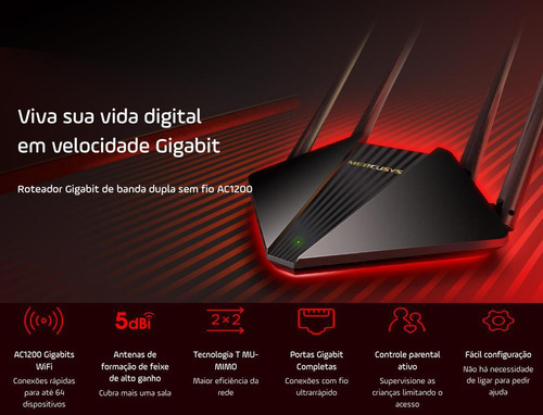 Router inalámbrico Wi-fi de doble banda Ac1200 Gigabit Mercusys