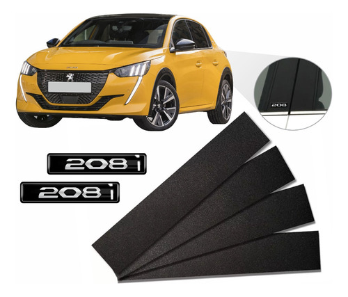 Adesivo Blackout Coluna Porta Lateral + Emblema Peugeot 208