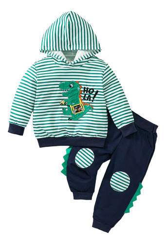 Conjunto De Sudadera Niño Con Diseño De Dinosaurios Y Rayas Verde Limón 2-3 Años