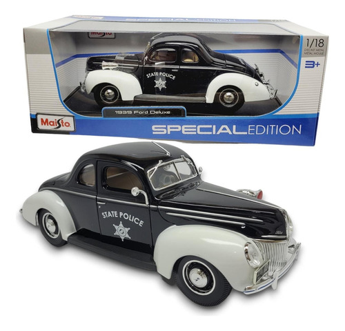 Miniatura Ford Deluxe 1939 Polícia 1/18 Metal Coleção Maisto